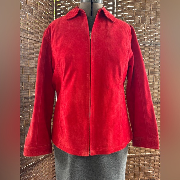 Chico's Jackets & Blazers - Chicos Red Suede Leather, Lined, Zip Front with Pockets Women's Jacket